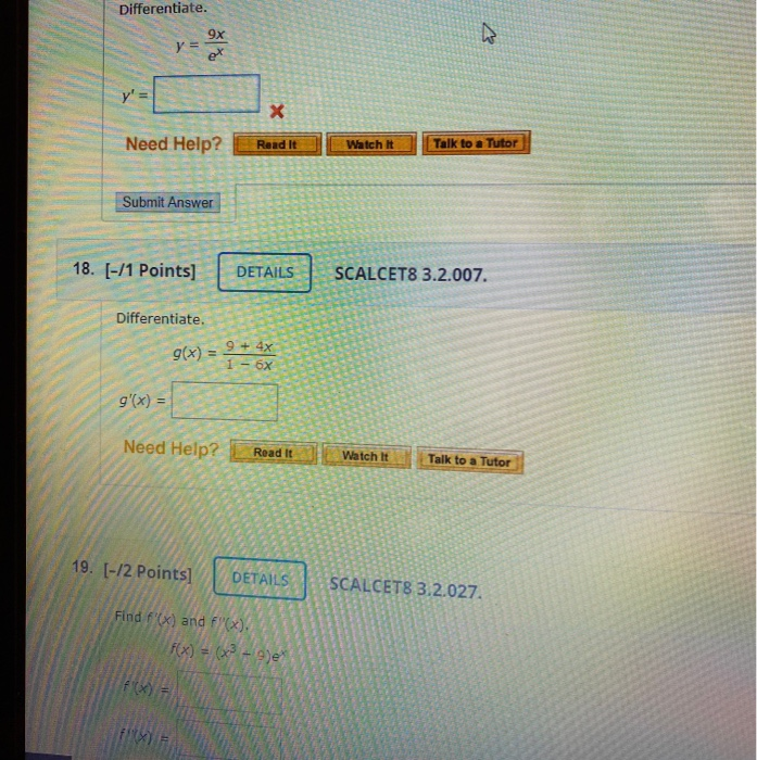 Solved Differentiate Y 9x Ex Y X Need Help Read It 4093