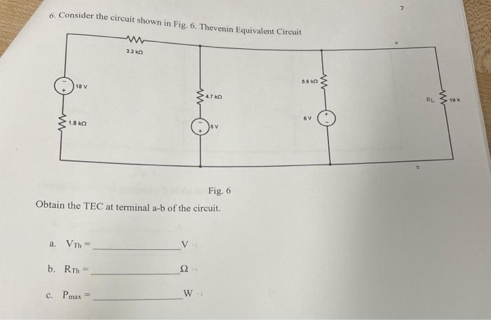 Solved 6. Consider the circuit shown in Fig. 6. Thevenin | Chegg.com