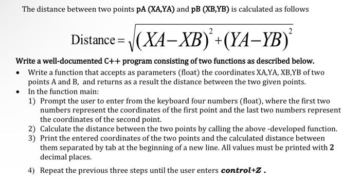 Solved The distance between two points pA(XA,YA) and | Chegg.com