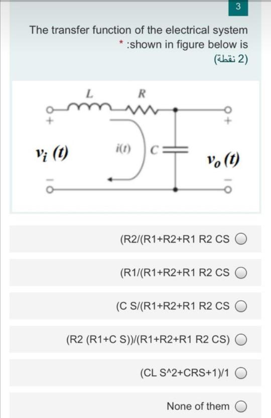 Solved 3 The transfer function of the electrical system * | Chegg.com