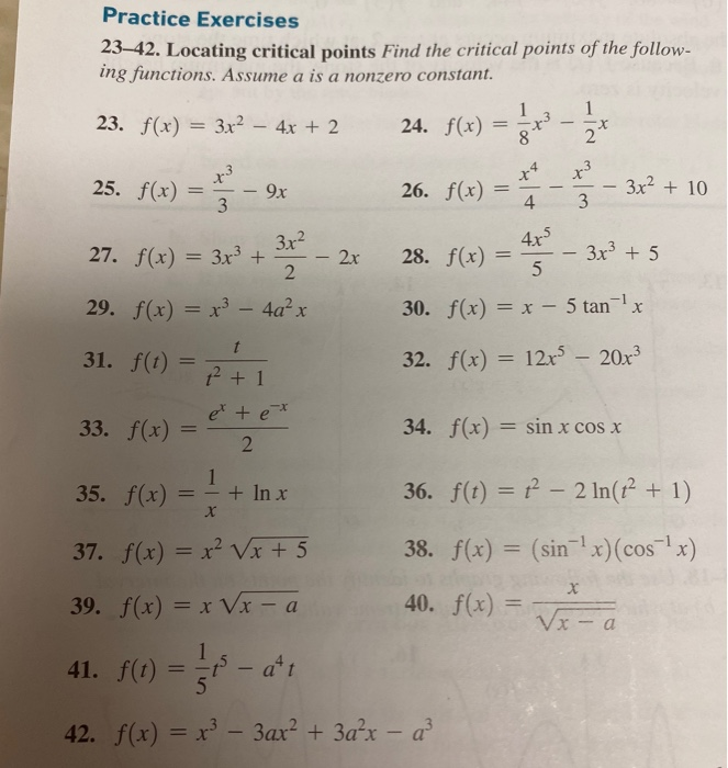 Solved Practice Exercises 23–42. Locating critical points | Chegg.com