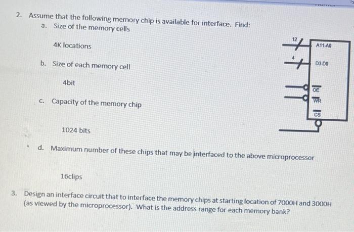 Solved 2. Assume that the following memory chip is available | Chegg.com