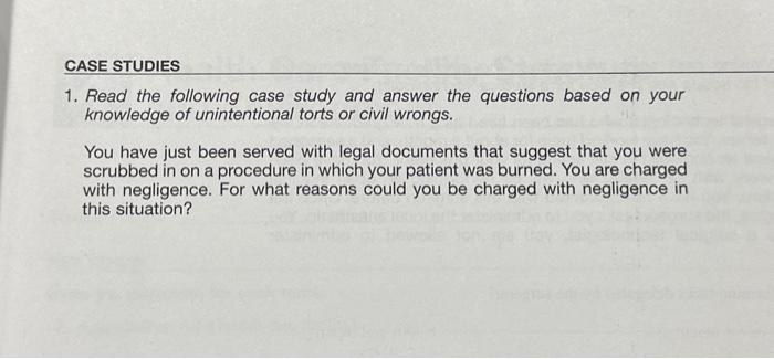 Solved 1. Read the following case study and answer the | Chegg.com