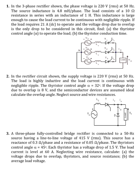 Solved 1. In the 3-phase rectifier shown, the phase voltage | Chegg.com