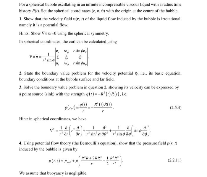 . DV For a spherical bubble oscillating in an | Chegg.com