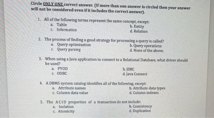 Solved Circle ONLY ONE correct answer. (If more than one | Chegg.com