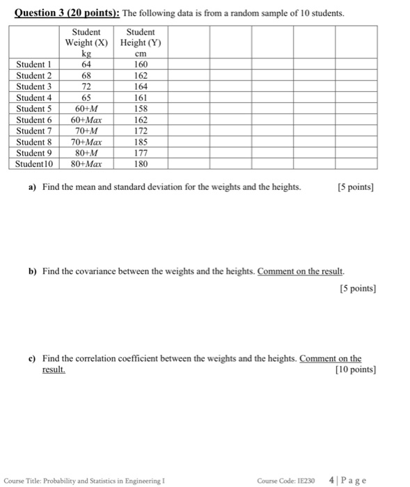 Solved cm Question 3 (20 points): The following data is from | Chegg.com