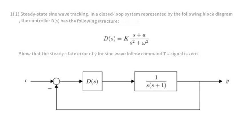 Solved 1) 1) Steady-state sine wave tracking. In a | Chegg.com