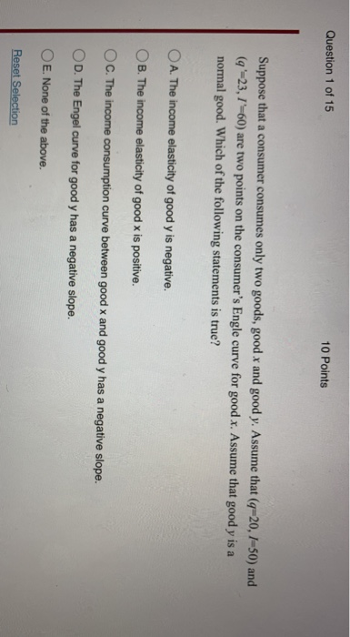 Solved Question 1 of 15 10 Points Suppose that a consumer | Chegg.com