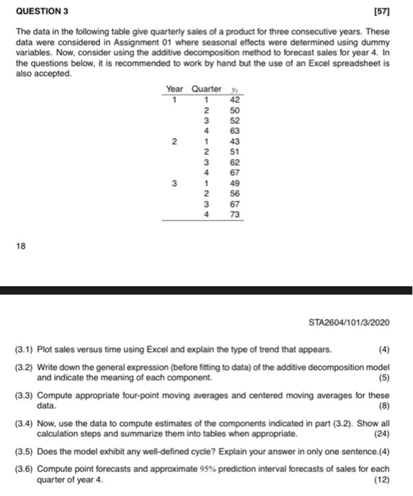 Solved QUESTION 3 [57] The data in the following table give | Chegg.com