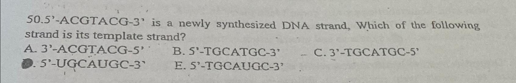 Solved 5'-ACGTACG-3' ﻿is a newly synthesized DNA strand, | Chegg.com