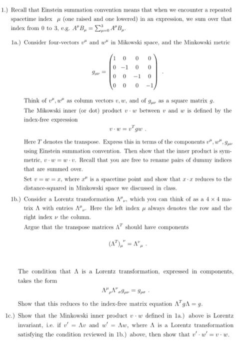 Solved Recall that Einstein summation convention means that | Chegg.com