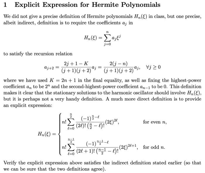 Solved Explicit Expression for Hermite Polynomials We did | Chegg.com