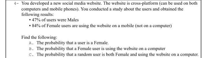 Solved 4- You developed a new social media website. The | Chegg.com