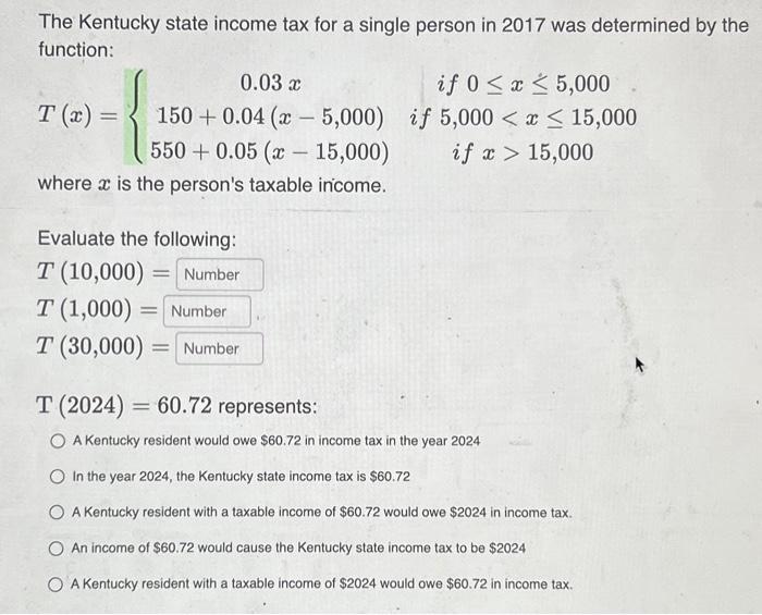 Solved The Kentucky state tax for a single person in