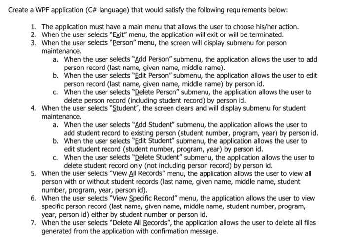 Solved a WPF application should be made using C# language | Chegg.com