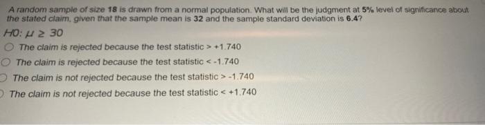 Solved A random sample of size 18 is drawn from a normal | Chegg.com