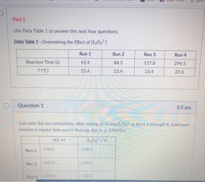 Part 1 Use Data Table 1 to answer the next four | Chegg.com