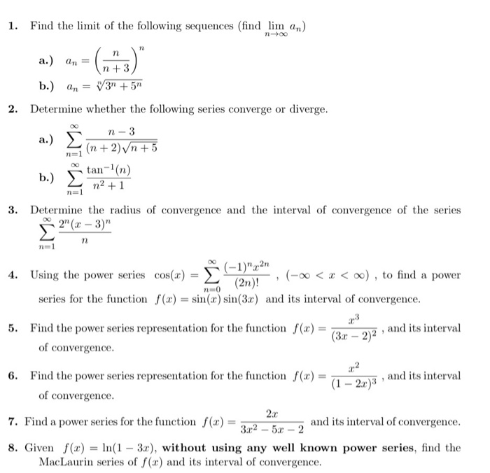 Solved 1. Find The Limit Of The Following Sequences (find | Chegg.com