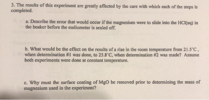 Solved 1. A student, following the procedure described in | Chegg.com