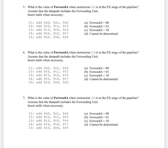 Solved 5 What Is The Value Of Forward A When Instruction 12 Chegg Com