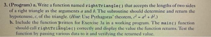 Solved 3. (Program) a. Write a function named right | Chegg.com