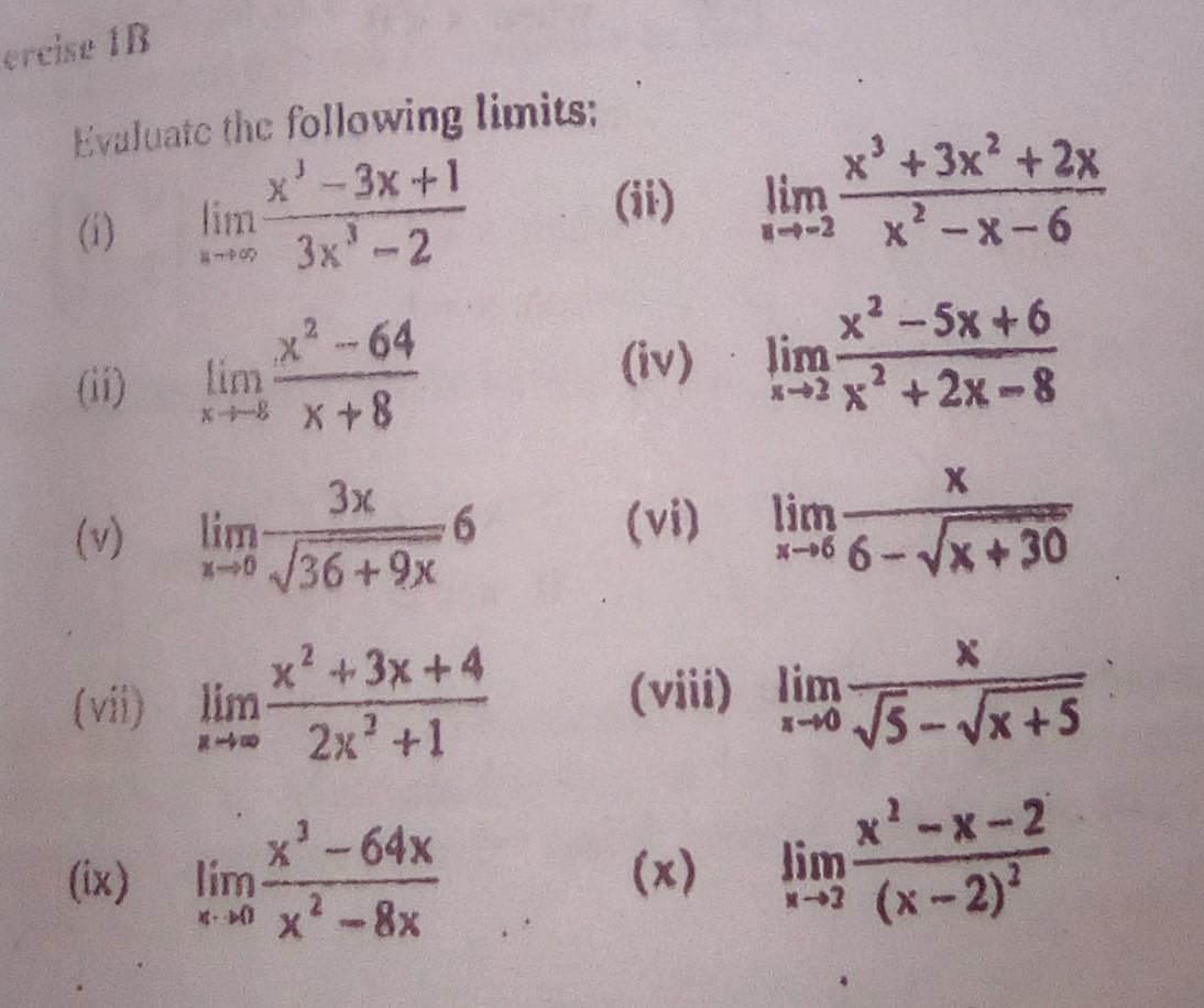 Solved Evaluate The Following Limits I Limx→∞3x3−2x3−3x1 7498