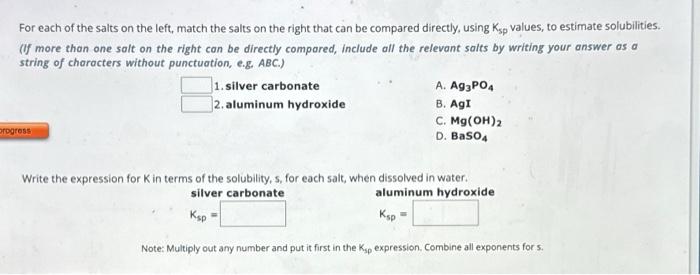 Solved For each of the salts on the left, match the salts on | Chegg.com
