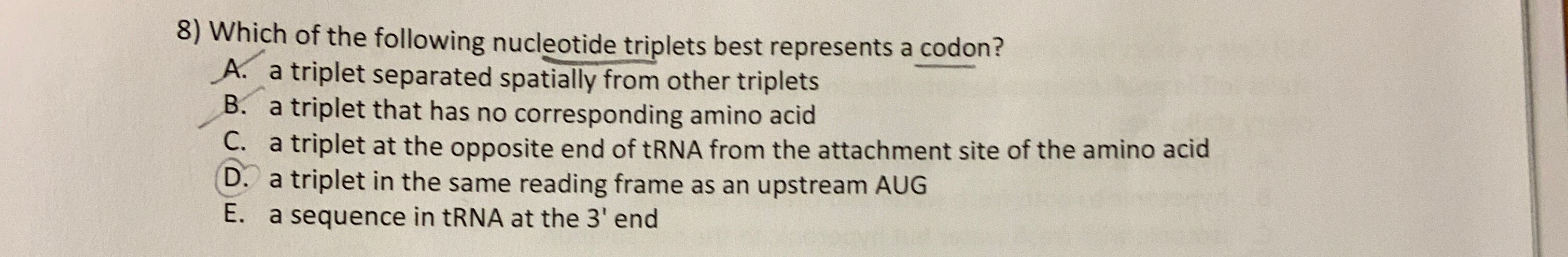 Solved Which of the following nucleotide triplets best | Chegg.com