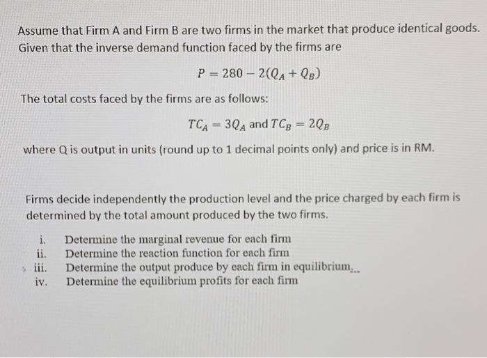 Solved Assume That Firm A And Firm B Are Two Firms In The | Chegg.com