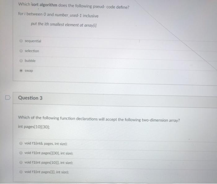 Solved Which sort algorithm does the following pseud-code | Chegg.com image.