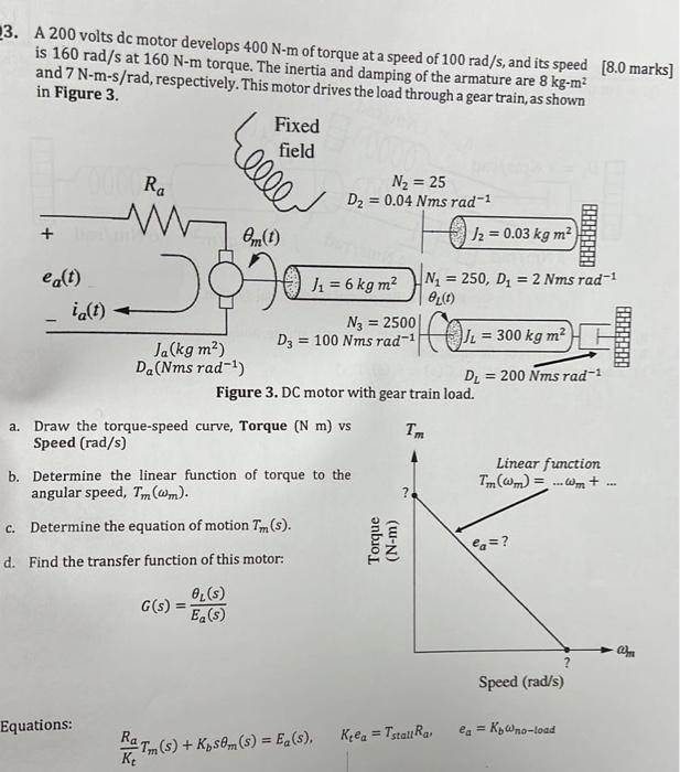 Solved 3. A 200 volts dc motor develops 400 N−m of torque at | Chegg.com