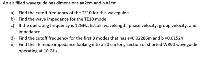 Solved An air filled waveguide has dimensions a=2cm and b | Chegg.com