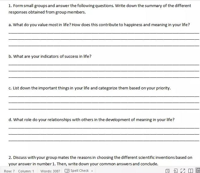 Solved 1 Form Small Groups And Answer The Following Chegg Com