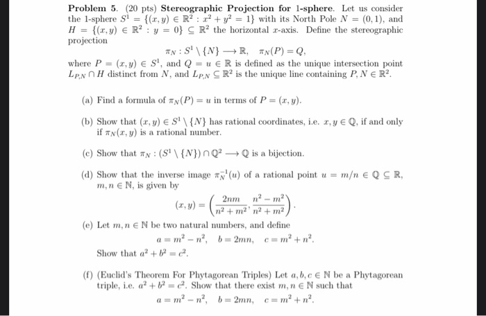 Problem 5 Pts Stereographic Projection For 1 Chegg Com