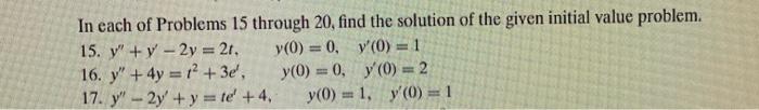 Solved In each of Problems 15 through 20 , find the solution | Chegg.com