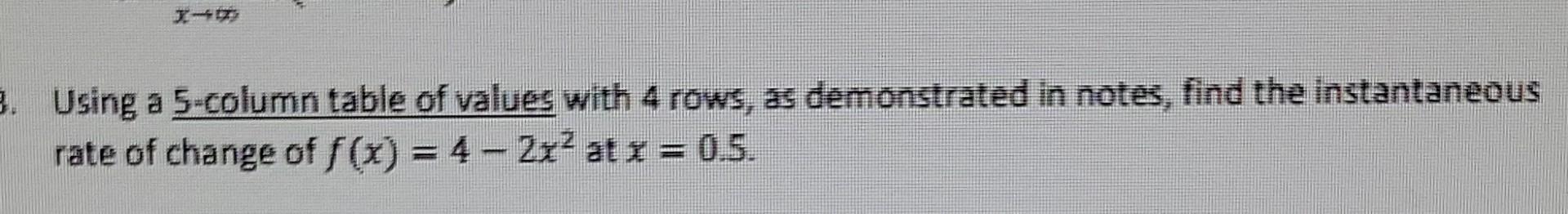 Solved example of the 5 column table of values with 4 rows | Chegg.com