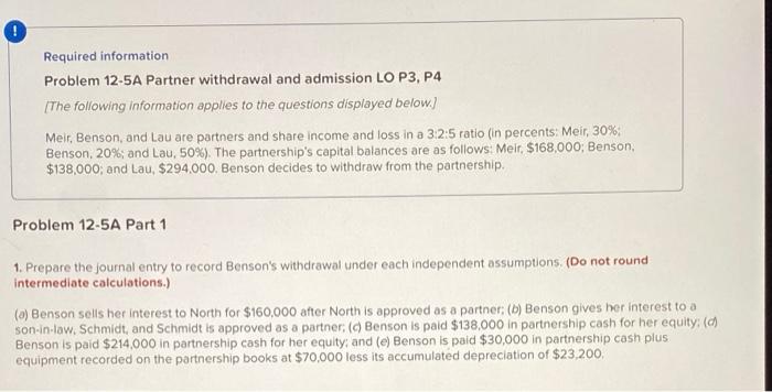 Solved Required Information Problem 12-5A Partner Withdrawal | Chegg.com