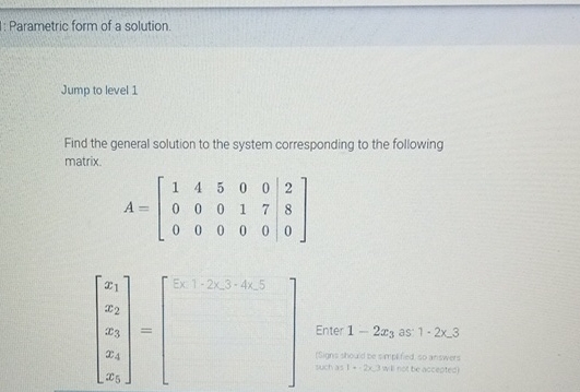 Solved : Parametric form of a solution.Jump to level 1Find | Chegg.com