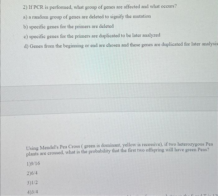Solved 2) If PCR is performed, what group of genes are | Chegg.com