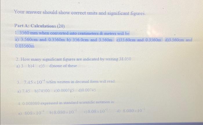 Solved Your Answer Should Show Correct Units And Significant | Chegg.com