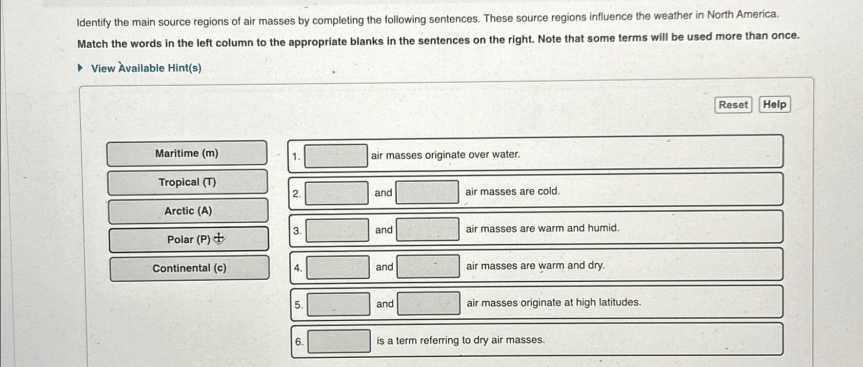Solved Identify the main source regions of air masses by | Chegg.com