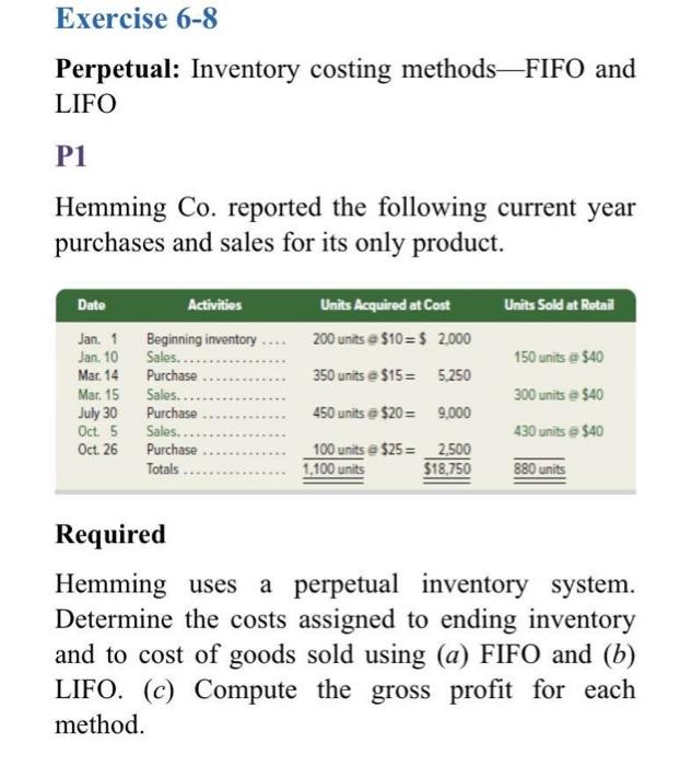 Solved Exercise 6-8 Perpetual: Inventory Costing | Chegg.com