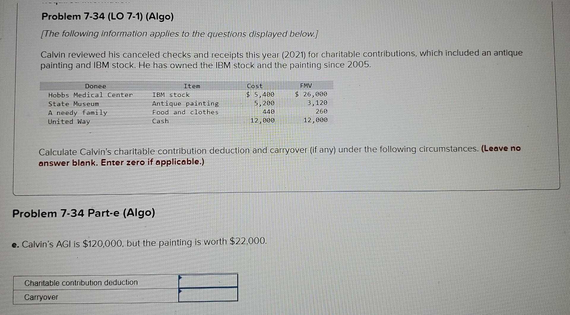 Solved Problem 7-34 (LO 7-1) (Algo) [The following | Chegg.com