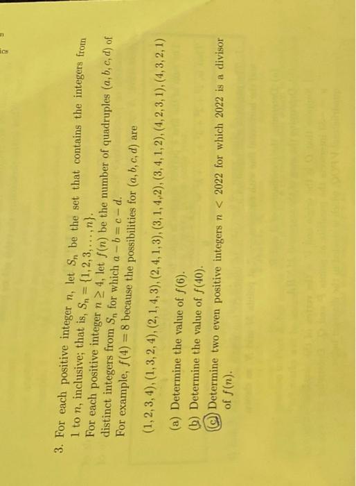 Solved 3. For each positive integer n, let Sn be the set | Chegg.com