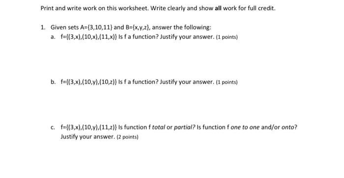 Solved Print and write work on this worksheet. Write clearly | Chegg.com