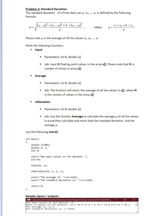 Solved Problem 2: Standard Deviation The standard deviation | Chegg.com