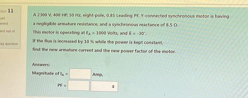 Solved A 2300 V,400HP,50 Hz, eight-pole, 0.85 Leading PF, | Chegg.com