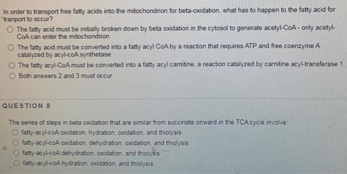 Solved In order to transport free fatty acids into the | Chegg.com