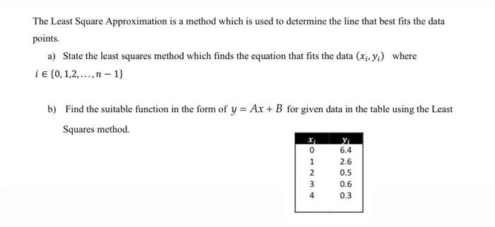 Solved The Least Square Approximation Is A Method Which Is | Chegg.com